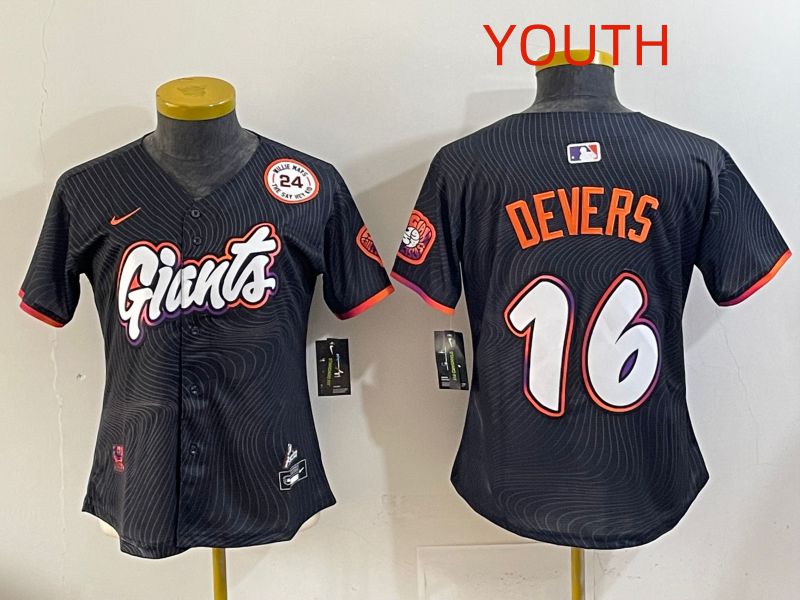 Youth 2025 San Francisco Giants #16 Devers Black Joint Name Nike MLB Jersey style 04->youth mlb jersey->Youth Jersey